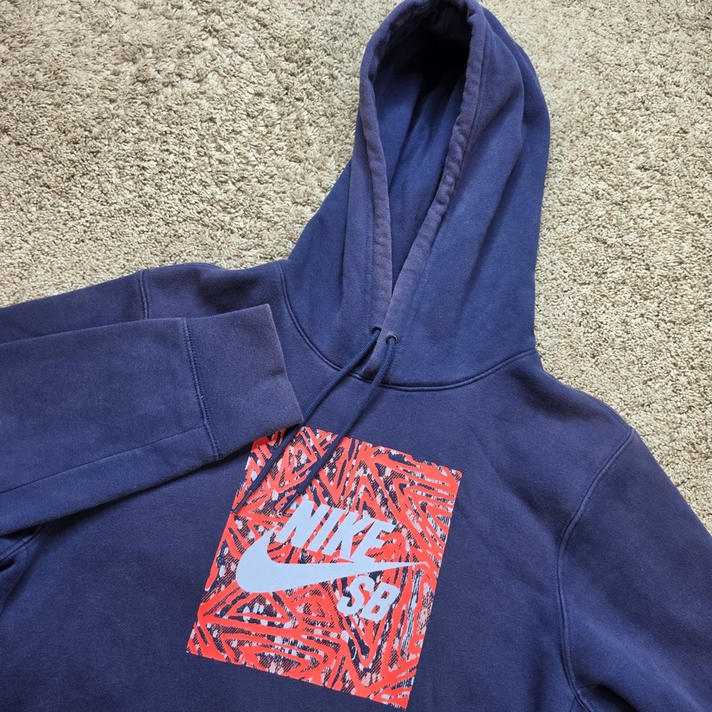 Nike SB Hoodie Mens Small Navy Blue Box Logo Pullover Sweatshirt Skateboarding